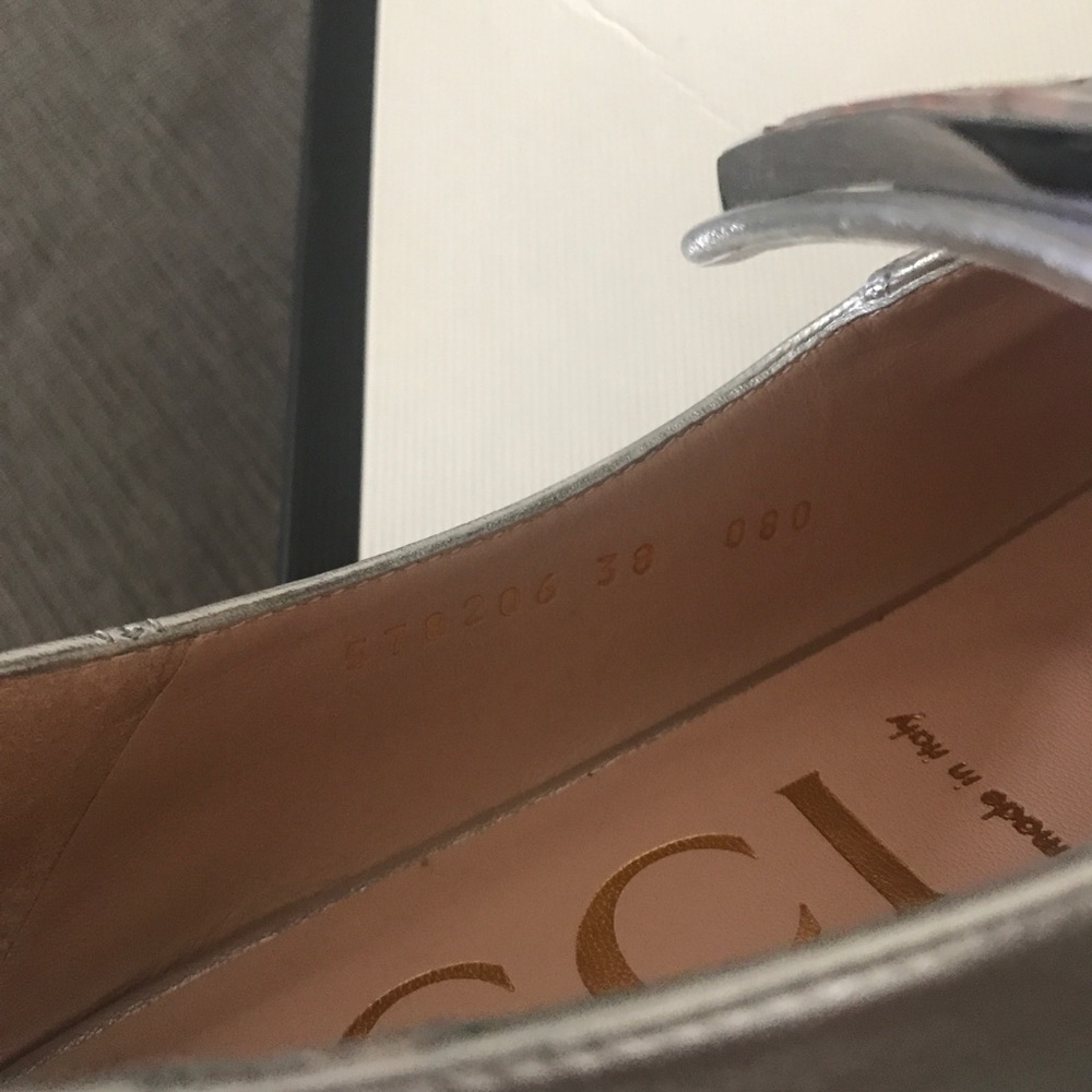 NIB Gucci Metallic Crystal Square G Loafers 38 - Picture 13 of 16